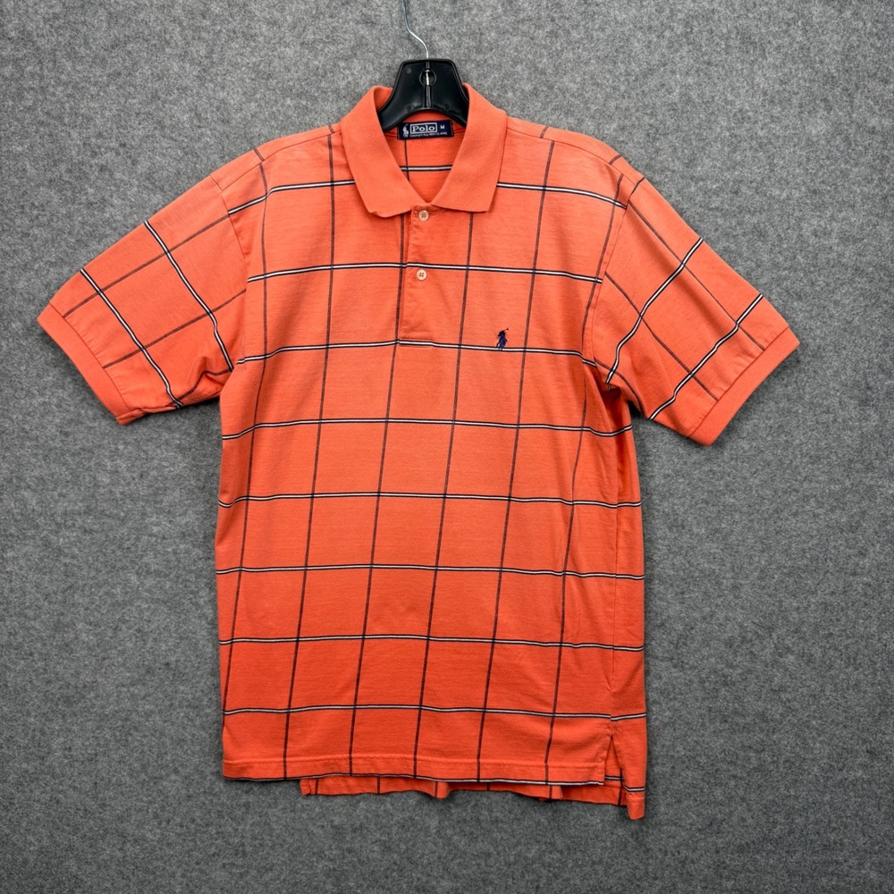 Polo Ralph Lauren Mens Orange Windowpane Check Short Sleeve Polo Shirt Size M